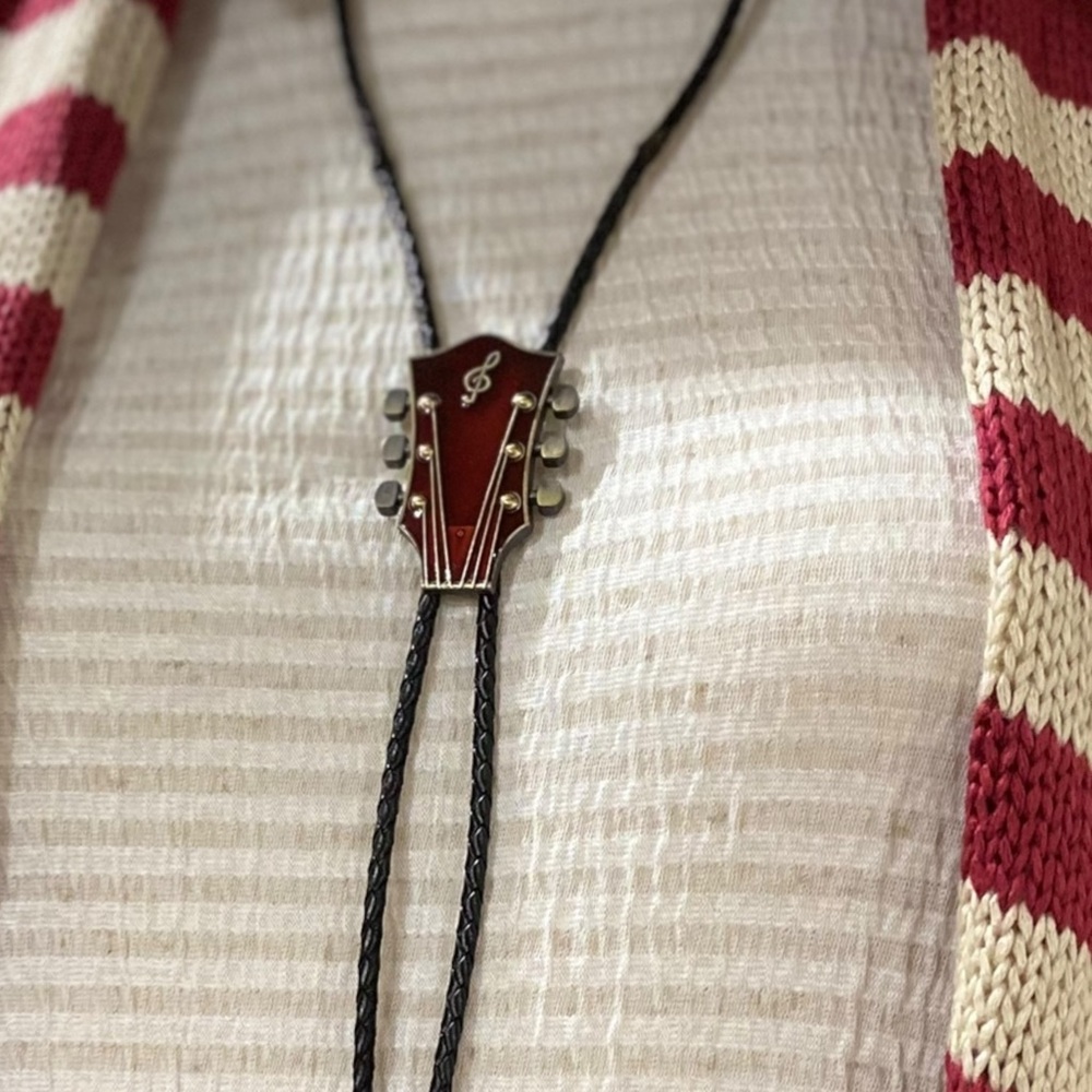 Music Red Guitar Bolo Tie